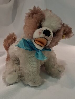 Steiff Plush Puppy Dog Toy with Blue Ribbon - Brand: Steiff